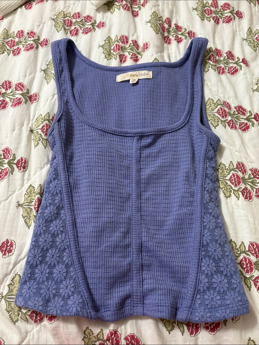 Rewind Purple Ribbed Tank with Lace Side Panels